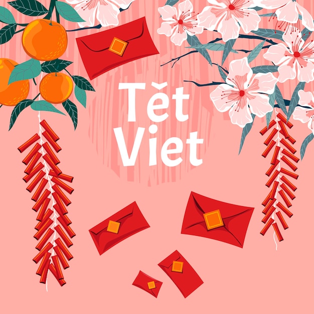 Vietnamees nieuwjaarsconcept. tet viet betekent nieuw maanjaar in vietnam