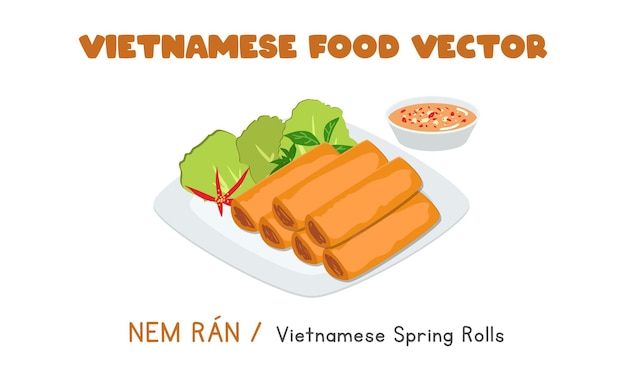 Vietnamese crispy fried spring rolls flat vector design. nem ran clipart cartoon. asian food