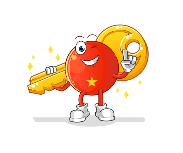 Vector vietnamese flag carry the key mascot. cartoon vector