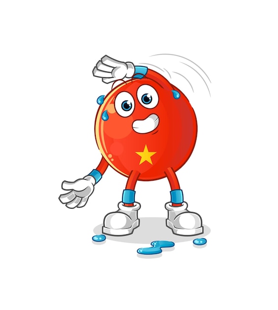 Vietnamese flag stretching character. cartoon mascot vector