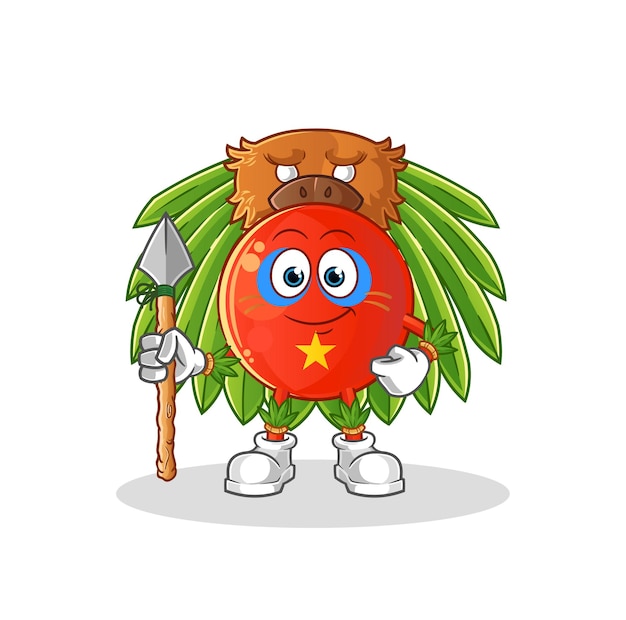 Vietnamese flag tribal man mascot. cartoon vector