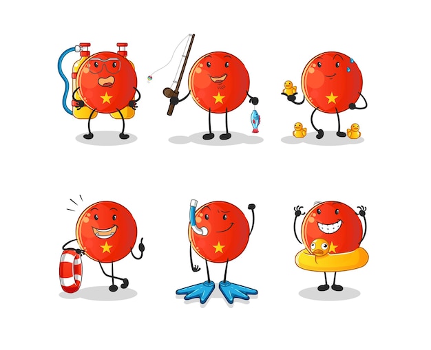 Vietnamese flag water activity group. cartoon mascot vector