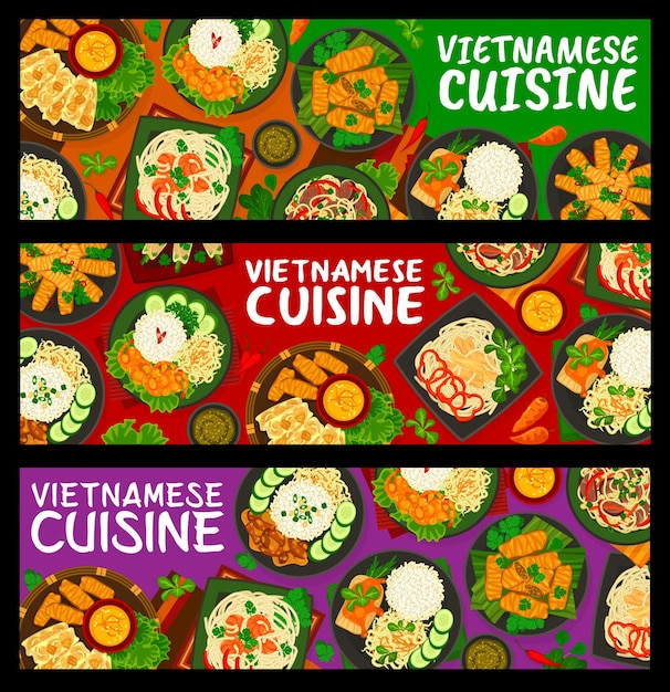 Vietnamese keuken voedsel horizontale vector banners