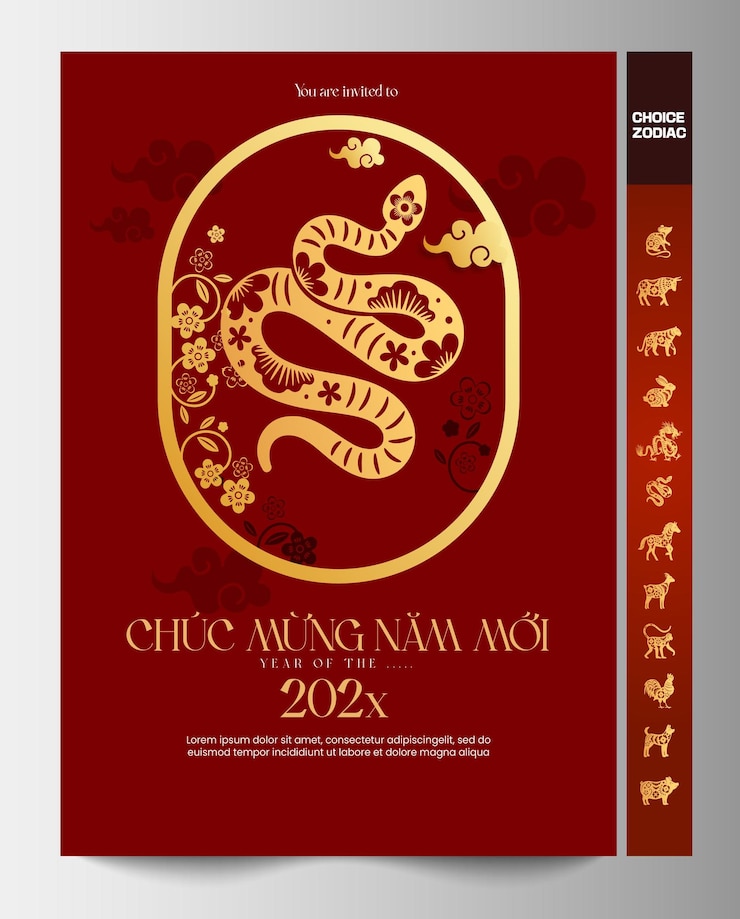 Vector vietnamese tet new year poster with golden vector illustration design
