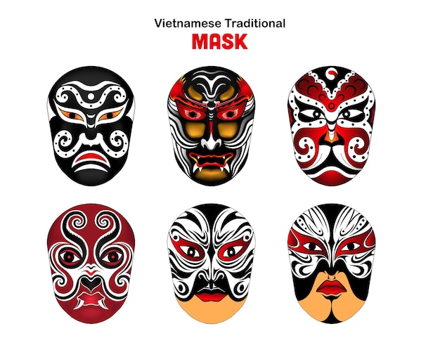 Vector vietnamese traditional face mask illustration, hat boi vietnamese traditional