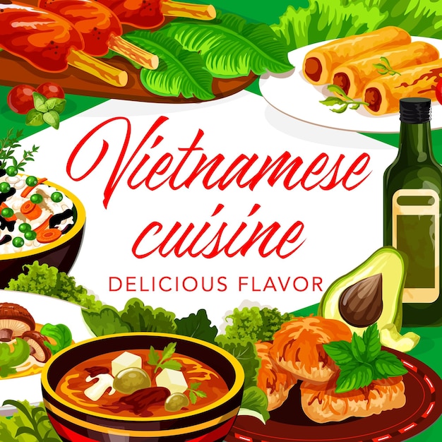 Vector vietnamese vegetables fish meat dishes