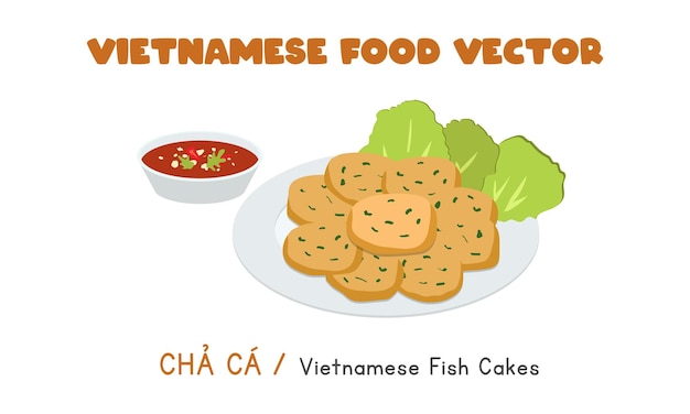 Vietnamese viskoekjes of viskoekjes platte vector. Cha Ca clipart-cartoon. Aziatisch eten. Vietnamese keuken
