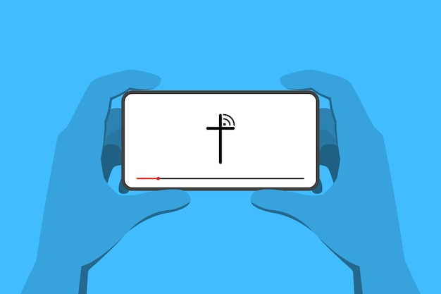 Guarda la trasmissione dalla chiesa usando il tuo telefono concetto di chiesa online
