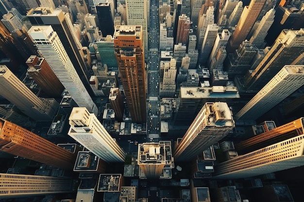 a view of a city from above with a building in the middle