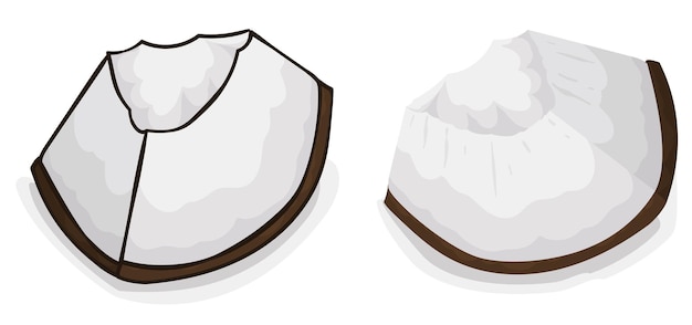 Вид вкусного кокосового куска в стиле мультфильма, изолированный на белом фоне