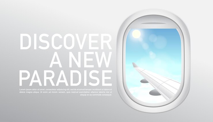 Vector view from airplane with airplane wing web vector banner