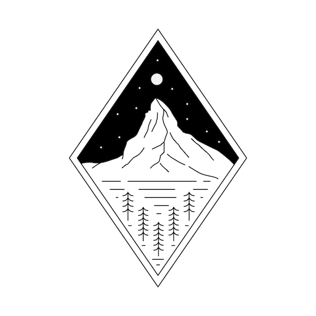 View of The Matterhorn Switzerland in mono line art patch badge design emblem design TShirt Design