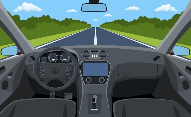 view of the road from the car interior.