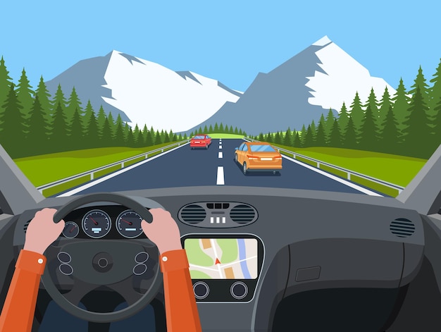 view of the road from the car interior.