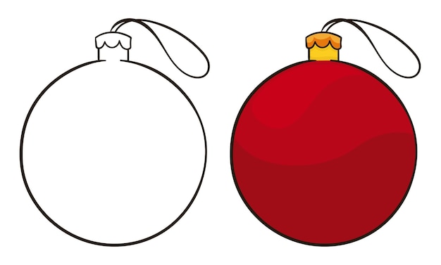 View of simple red Xmas tree balls in outlines and cartoon style ready for the December holidays