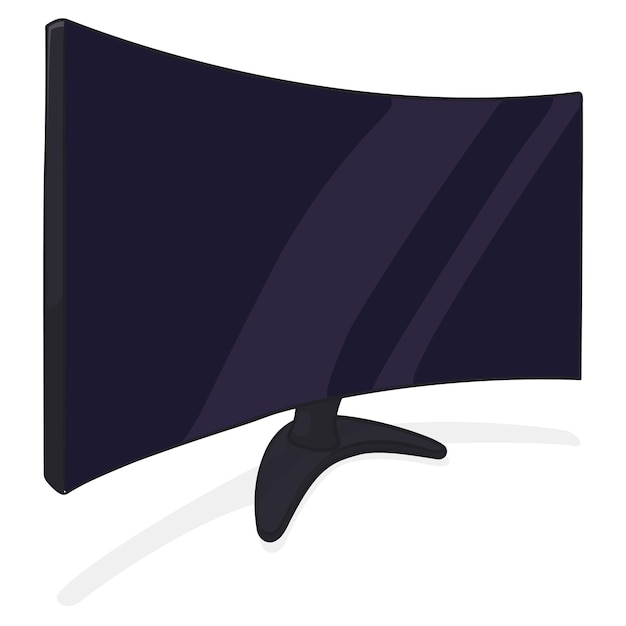 Vector view of ultra wide and curved computer monitor in cartoon style over white background