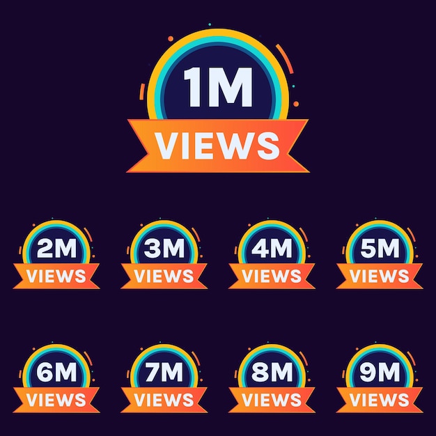 views celebration badge set for thumbnail design 1m to 9 million plus views banner
