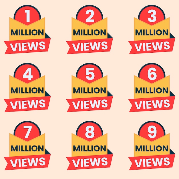 views viering logo vector set 1 miljoen tot 9 miljoen plus views