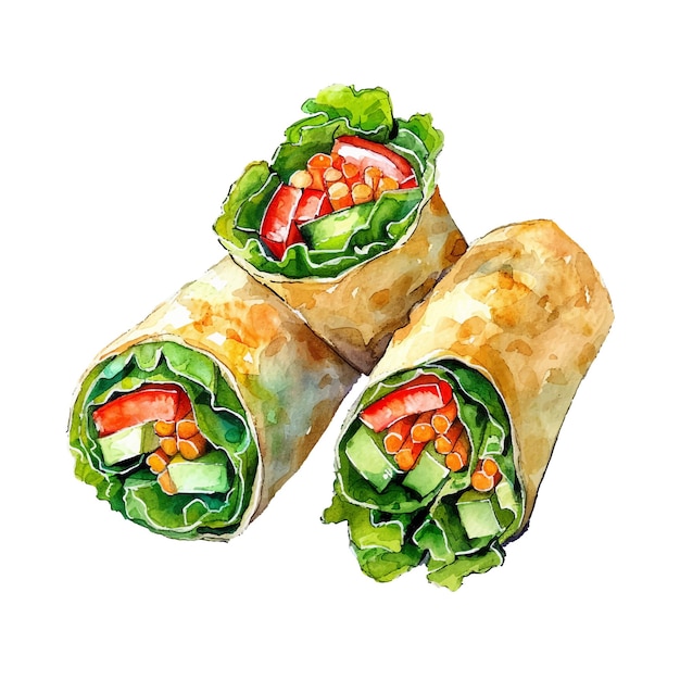 Vector viggie spring rolls vector illustratie in aquarel stijl