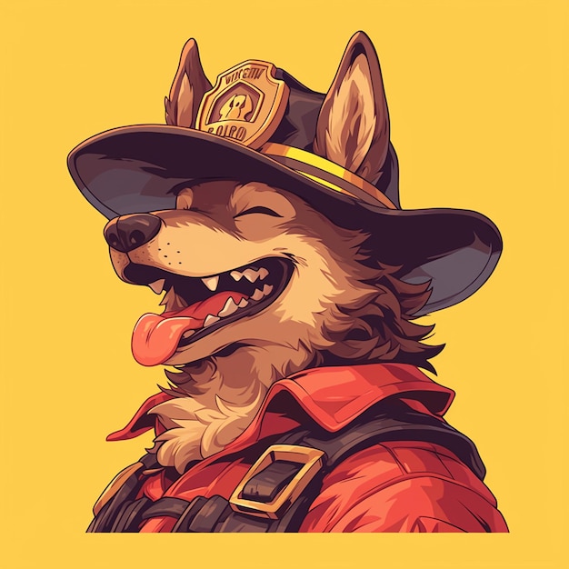 警戒的な犬の消防士の漫画スタイル