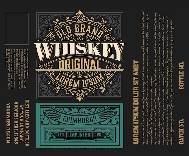 Etichetta vintage. modello di logo ornato per tequila, whisky, etichetta di bevande alcoliche.