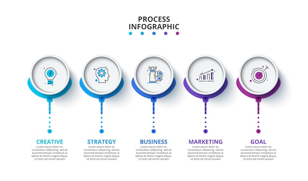 Vijf cirkel met wijzers in horizontale rij geplaatst. infographic concept van 5 stappen.