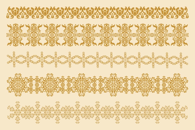 Vijf decoratieve frames voor decoratie Vectordamastornamenten Vectorontwerpelement
