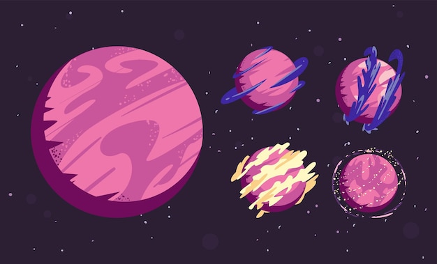 Vijf gekleurde planeten