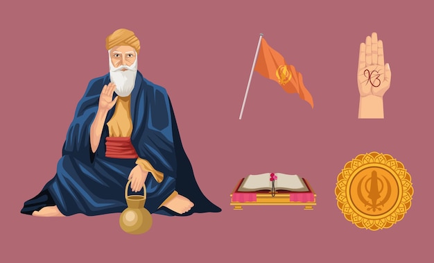 Vijf goeroe nanak jayanti iconen