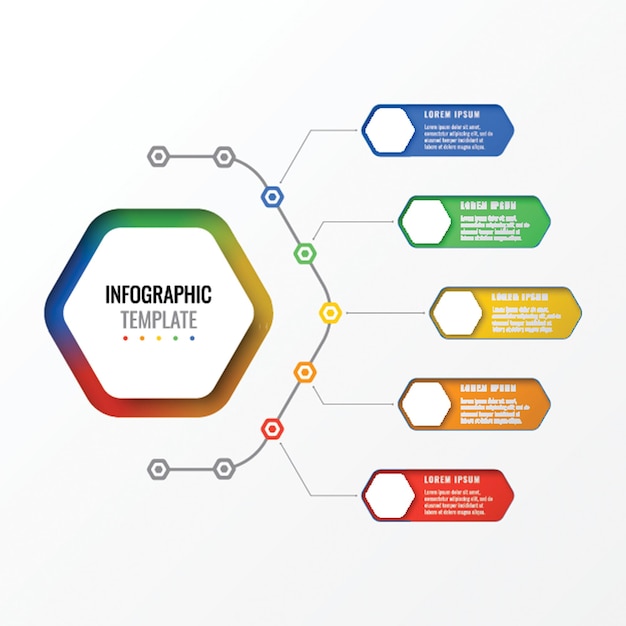 vijf opties ontwerp lay-out infographic sjabloon met zeshoekige elementen. bedrijfsprocesdiagram