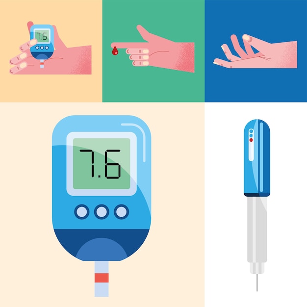 Vijf pictogrammen voor glucosemonitors