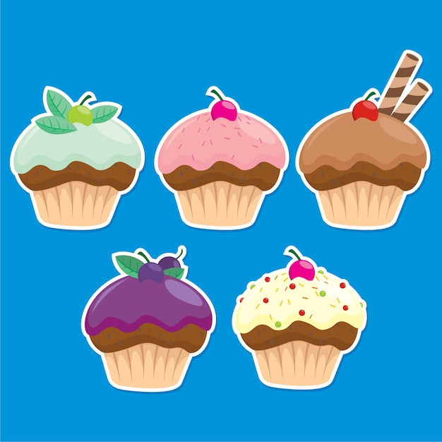 Vector vijf schattige cupcakes