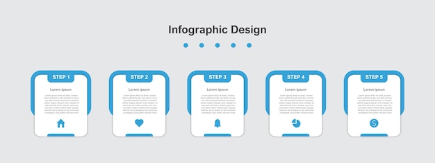 Vijf stappen blauwe abstracte zakelijke infographic sjabloon
