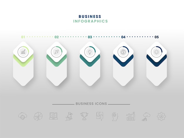 Vijf stappen Business Infographics sjabloon lay-out