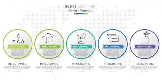 Vijf stappen infographics ontwerpsjabloon.