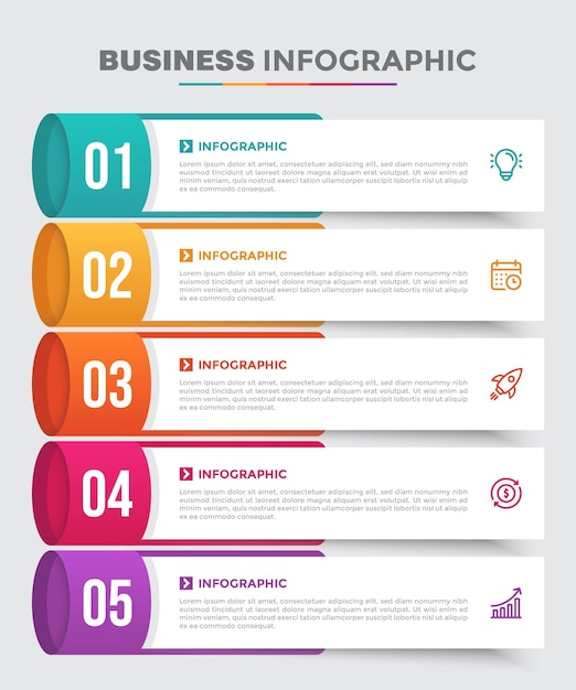 Vector vijf stappen kleur zakelijke infografische sjabloon