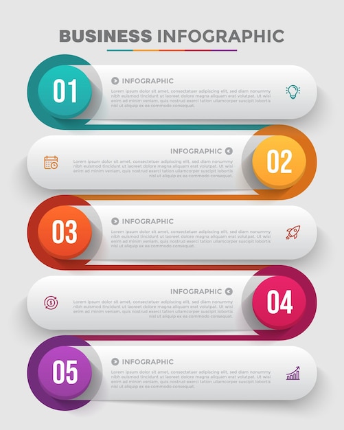 Vector vijf stappen kleurrijke zakelijke infographic sjabloon