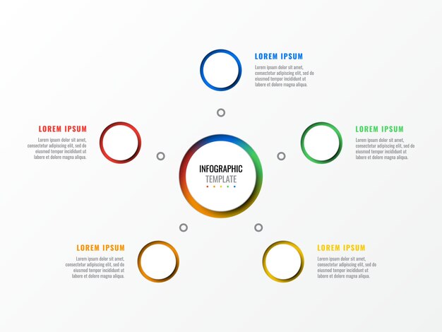 Vijf stappen ontwerp lay-out infographic sjabloon met ronde 3D-realistische elementen procesdiagram