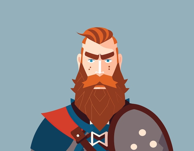 Viking avatar minimalisme afbeeldingen gestileerde mythen tekenen middeleeuwen avatar baard legendes fantasie roodharige gamesonverschrokken krijger creatief concept vectorillustratie