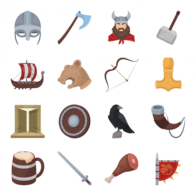 Viking cartoon set icon. illustration knight weapon  . isolated cartoon set icon viking .