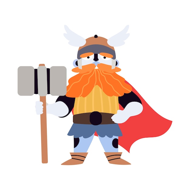 Viking character with hammer or Thor god of thunder