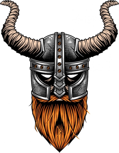 Vector viking die helm met hoornen draagt