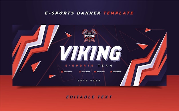 Шаблон игрового баннера viking esports с логотипом для социальных сетей