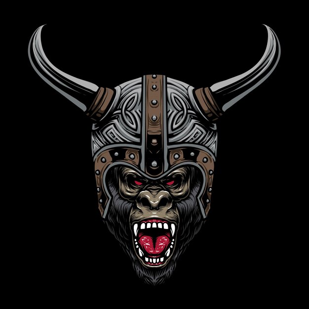 Viking gorilla helmet illustration design