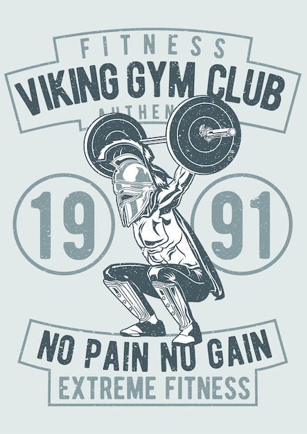 Vector viking gym, vintage illustratie poster.