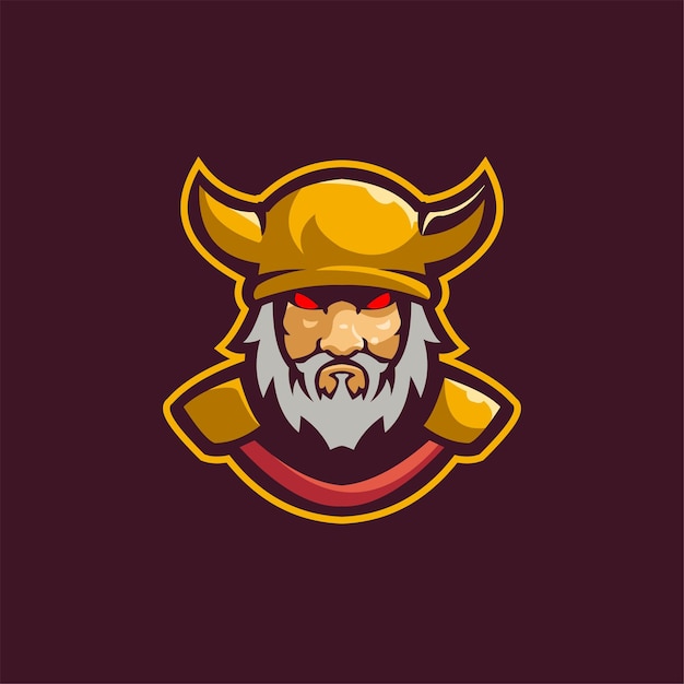 Vector viking head cartoon logo template illustration esport logo gaming premium vector