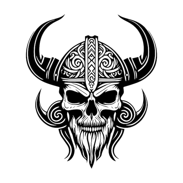 Viking Head Logo handgetekende zwart-wit afbeelding