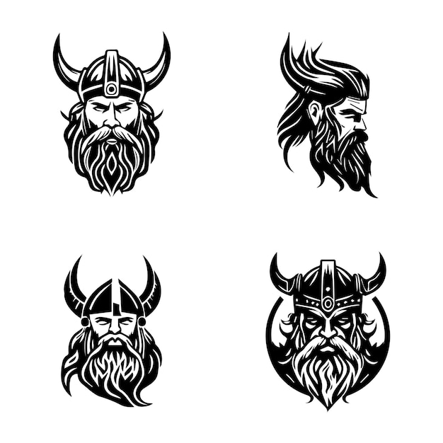 viking head logo silhouette collection set hand drawn illustration