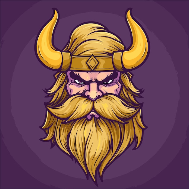 viking head mascot logo illustration purple and yellow design