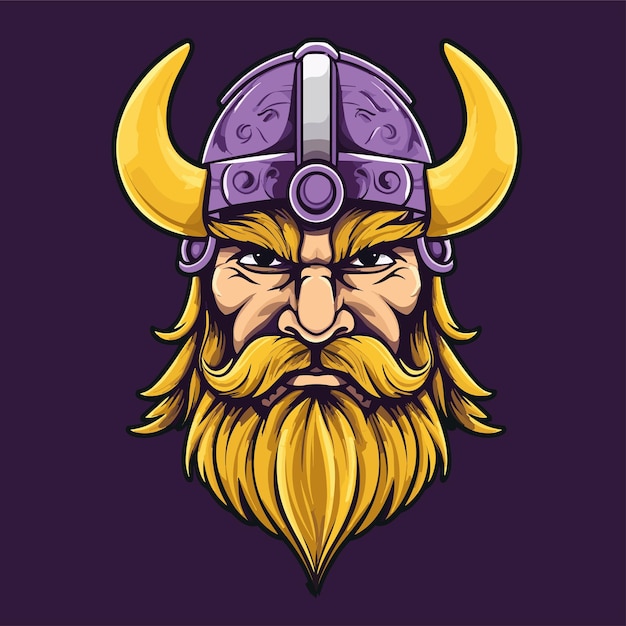 Viking head mascotte logo illustratie paars en geel ontwerp